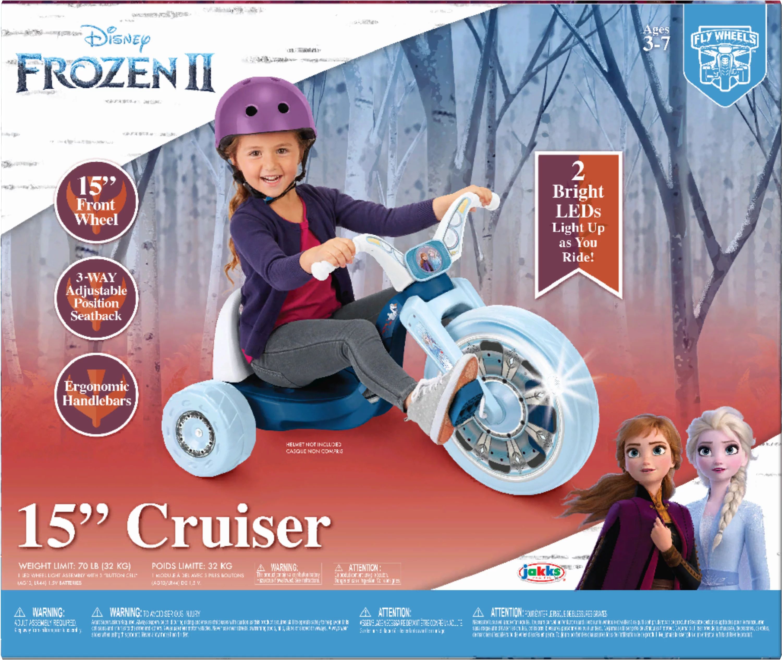 Disney Frozen 15 inch Fly Wheels Cruiser Tricycle with Light on Wheel, Ages 3-7 | Walmart (US)