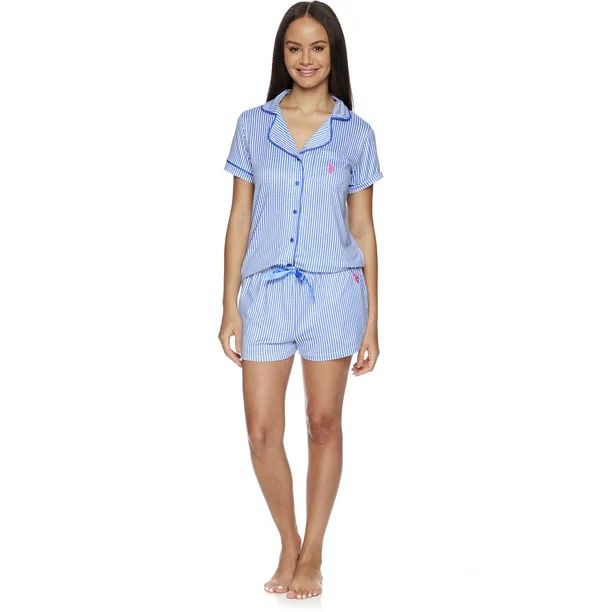 U.S. Polo Assn. Women's and Women's Plus Notch Collar Top and Shorts, 2-Piece Pajama Set | Walmart (US)
