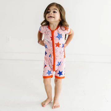 Pink Stars & Stripes Shorty Romper | Little Sleepies