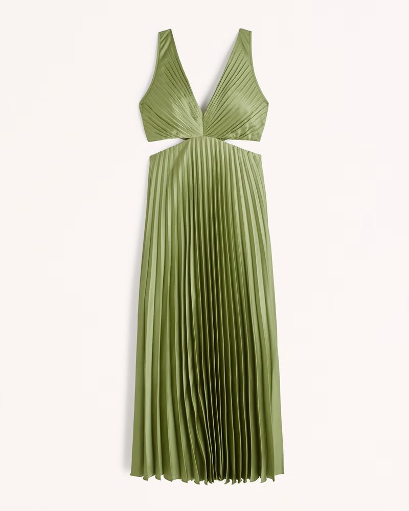 Satin Pleated Cutout Maxi Dress | Abercrombie & Fitch (US)