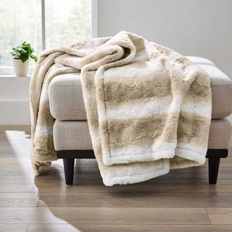 Better Homes & Gardens Almond Biscuit Ombre Faux Fur Throw, 50"x72" | Walmart (US)