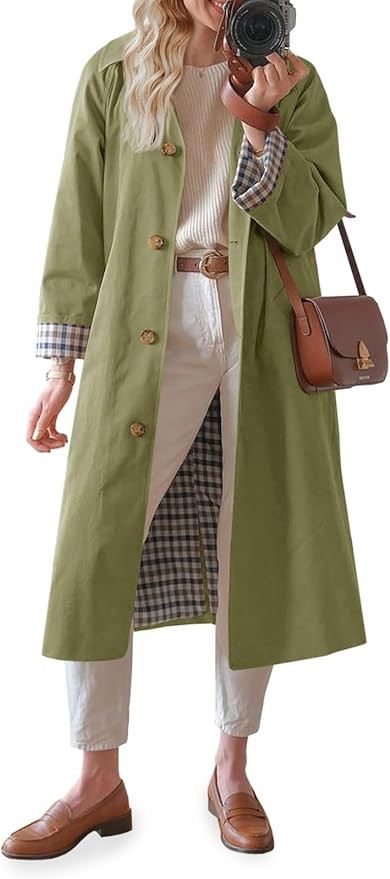 Tankaneo Womens Long Trench Coat Single Breasted Oversized Windproof Overcoat Fashion Outerwear | Amazon (US)