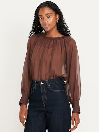 Shirred Chiffon Long-Sleeve Top | Old Navy (US)