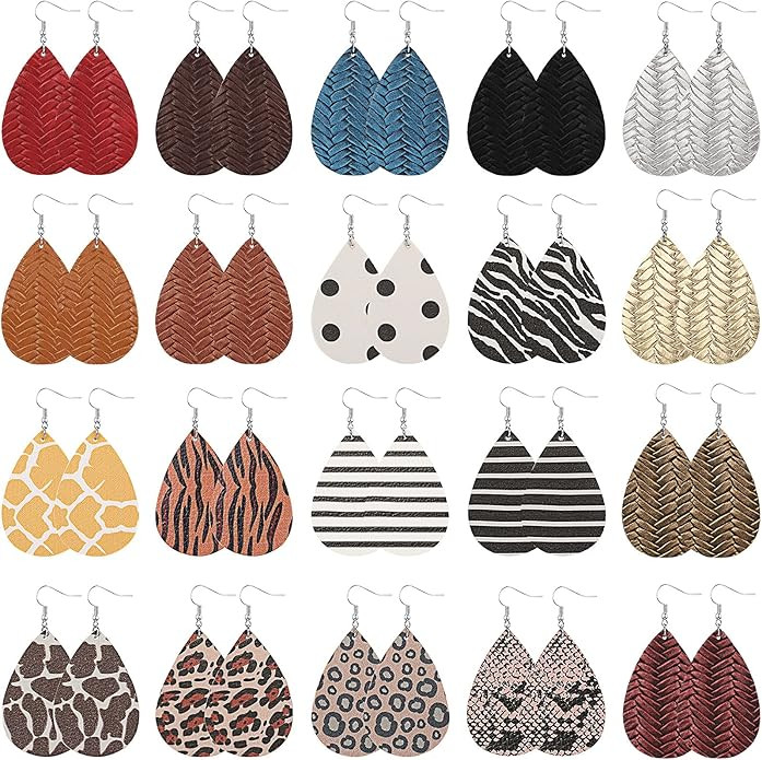 20 Pairs Faux Leather Earrings Lightweight Leaf Earring Teardrop Dangle Earrings for Halloween Ch... | Amazon (US)