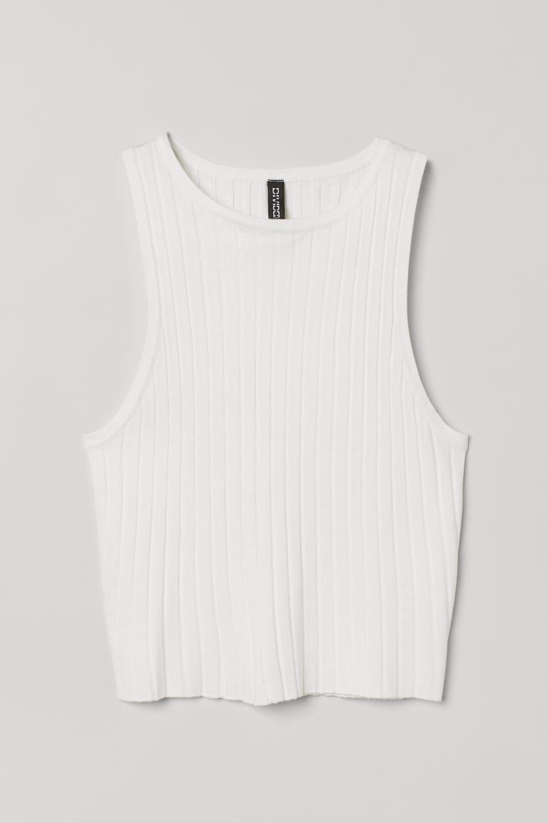 Short, fitted tank top in ribbed jersey with a round neckline. | H&M (US + CA)