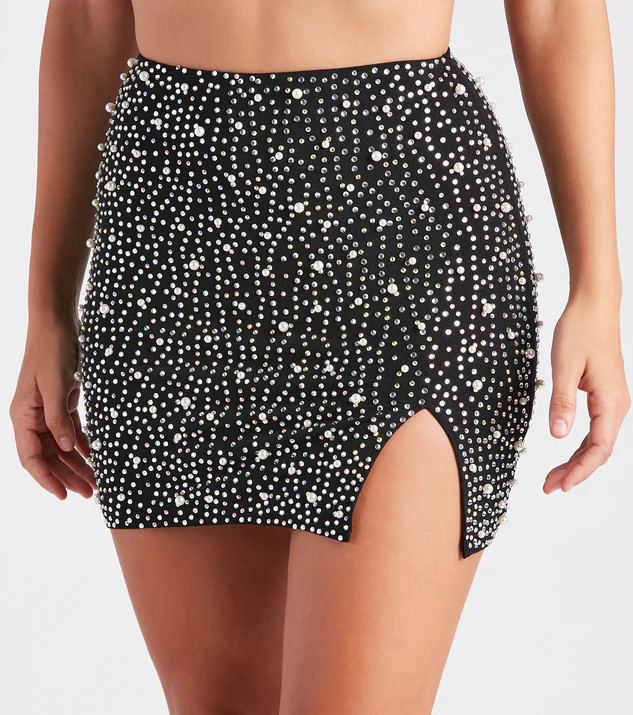 Iconic Glamour Rhinestone And Pearl Mini Skirt | Windsor Stores
