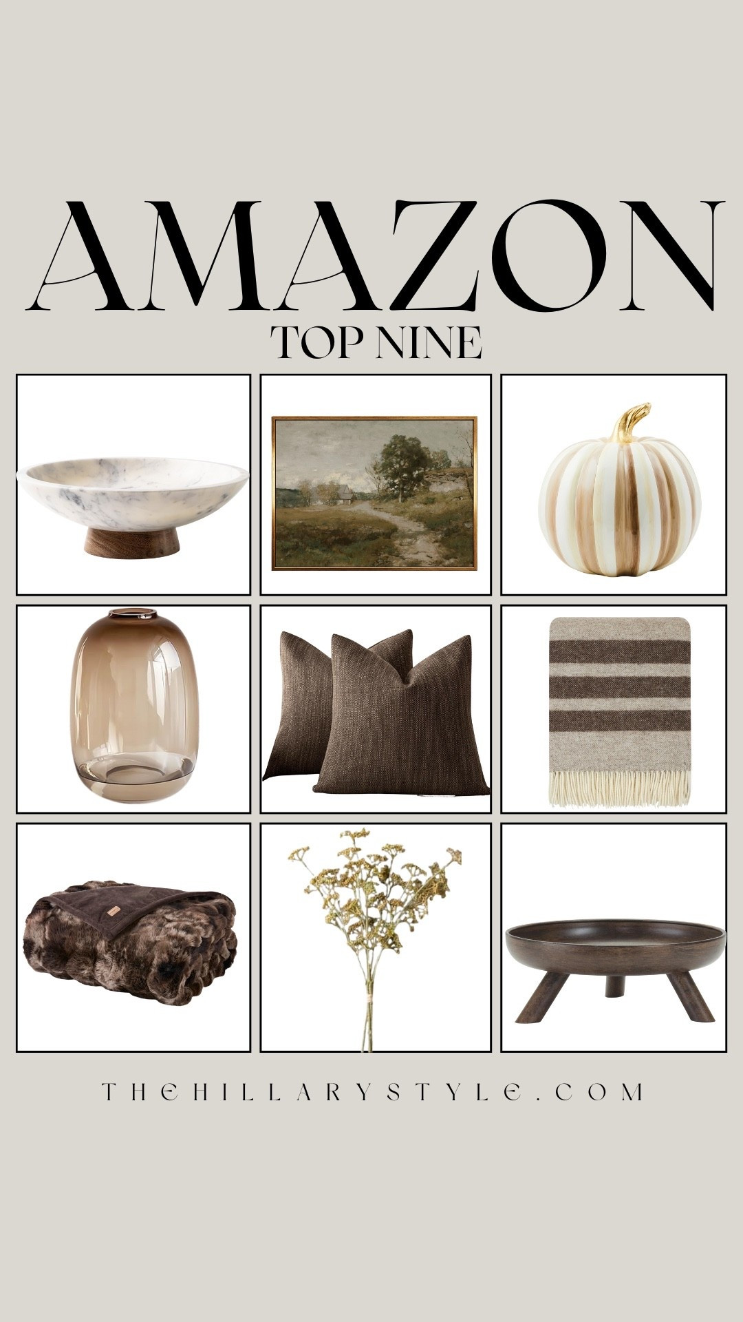 This week’s Amazon home picks are full of cozy textures and timeless fall details. I’m loving the ultra-soft throw blanket, designer-inspired wall art, and the Mackenzie-Childs striped pumpkin — it’s a seasonal favorite. The marble + wood bowl and amber-toned vase are also perfect for layering on shelves or entry tables.

#LTKOver40 #LTKHome #LTKautumn