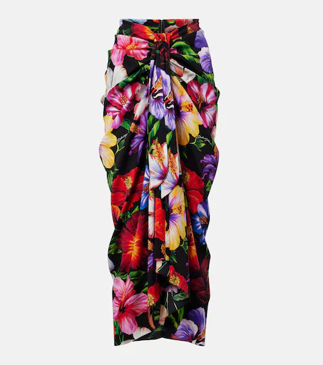 Draped floral silk-blend midi skirt | Mytheresa (US/CA)