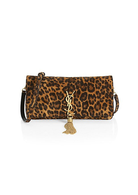 Saint Laurent Women's Kate Tassel Leopard-Print Leather Baguette - Manto Naturale Nero | Saks Fifth Avenue