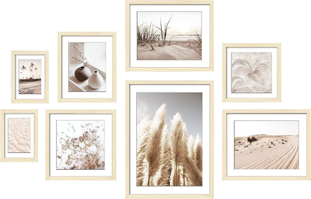 ArtbyHannah 8 Pack Natural Color Gallery Wall Frame Set with Pampas Grass and Desert Prints Wood ... | Amazon (US)
