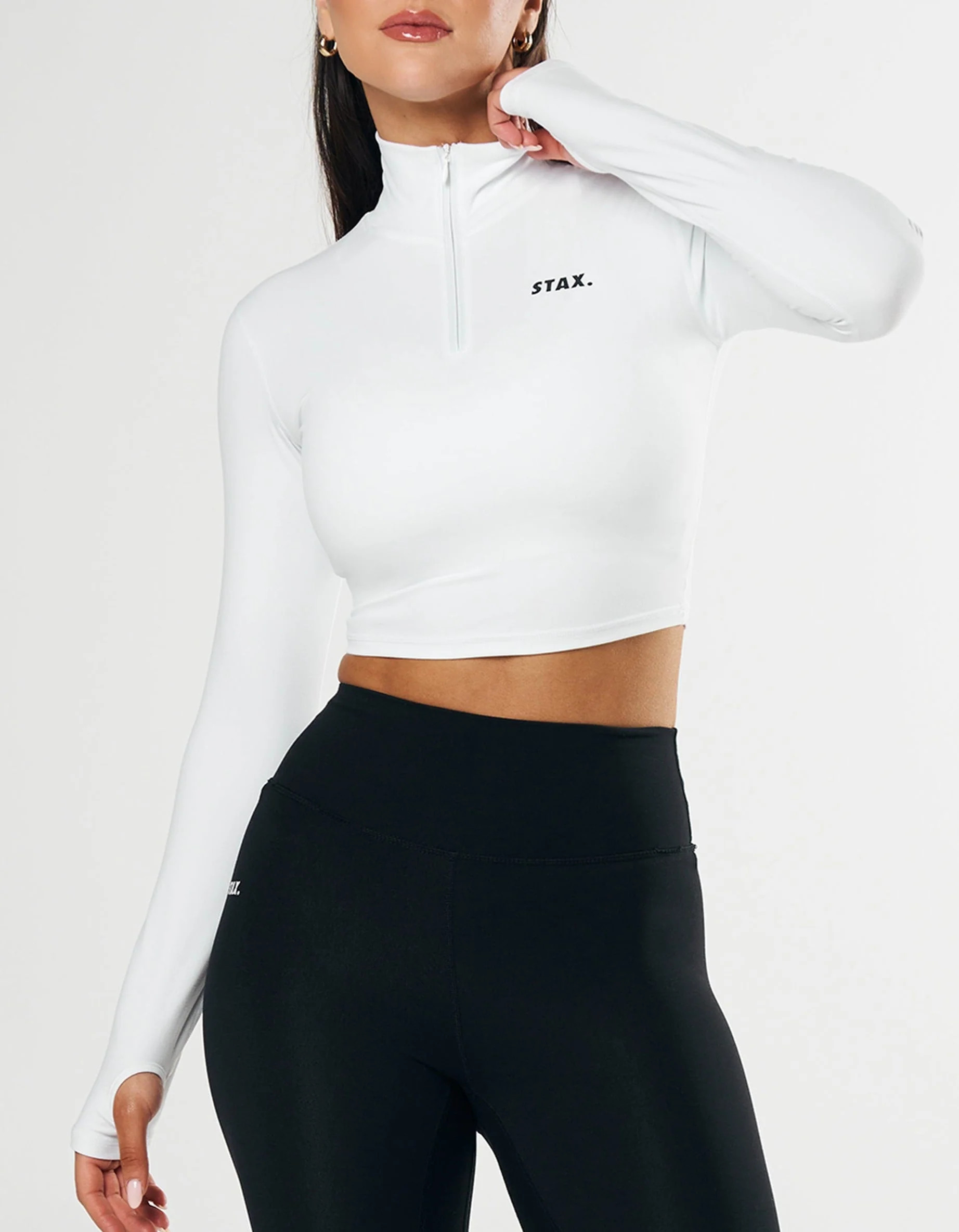 Long Sleeve Zip Crop NANDEX ™ - White | STAX.