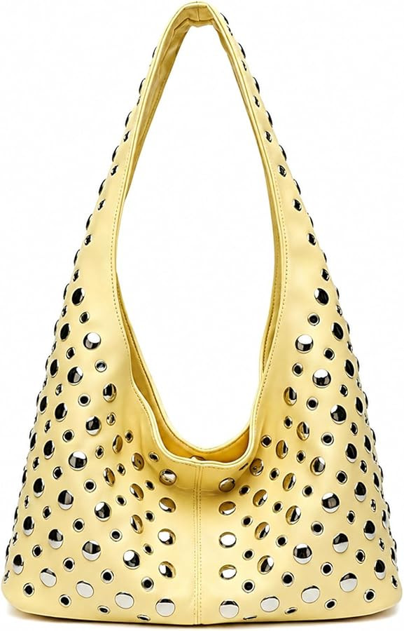 Women Studded Shoulder Bag, Soft PU Leather Slouchy Purse, Punk Y2K Underarm Tote Handbag with To... | Amazon (US)