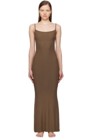 Brown Soft Lounge Long Slip Maxi Dress | SSENSE