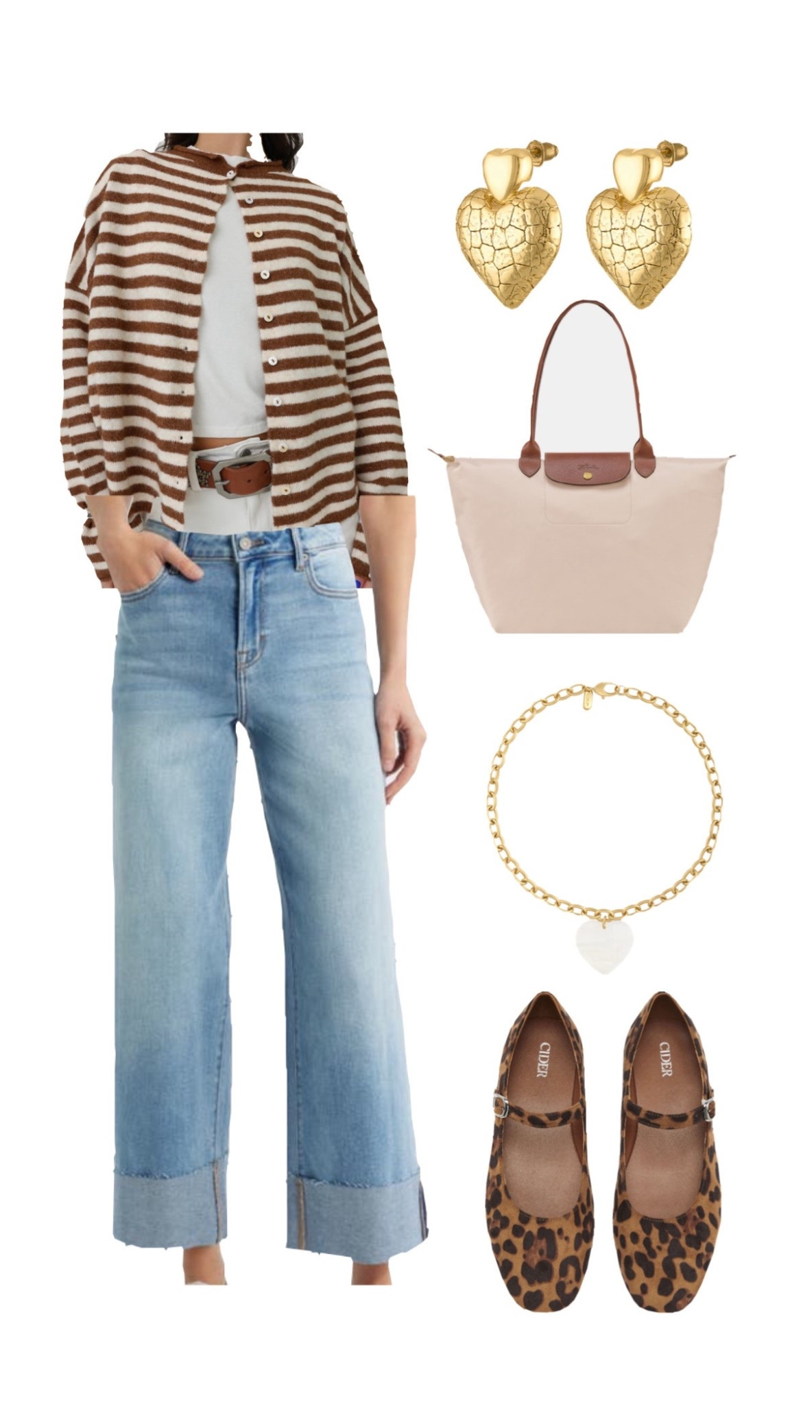fall outfit inspo, pumpkin patch outfits, cardigans, striped cardigans, cute fall outfits, sweaters, wide leg jeans, ballet flats, cheetah print shoes, brown, seasonal outfits, state fair outfits,

#LTKFindsUnder100 #LTKSeasonal