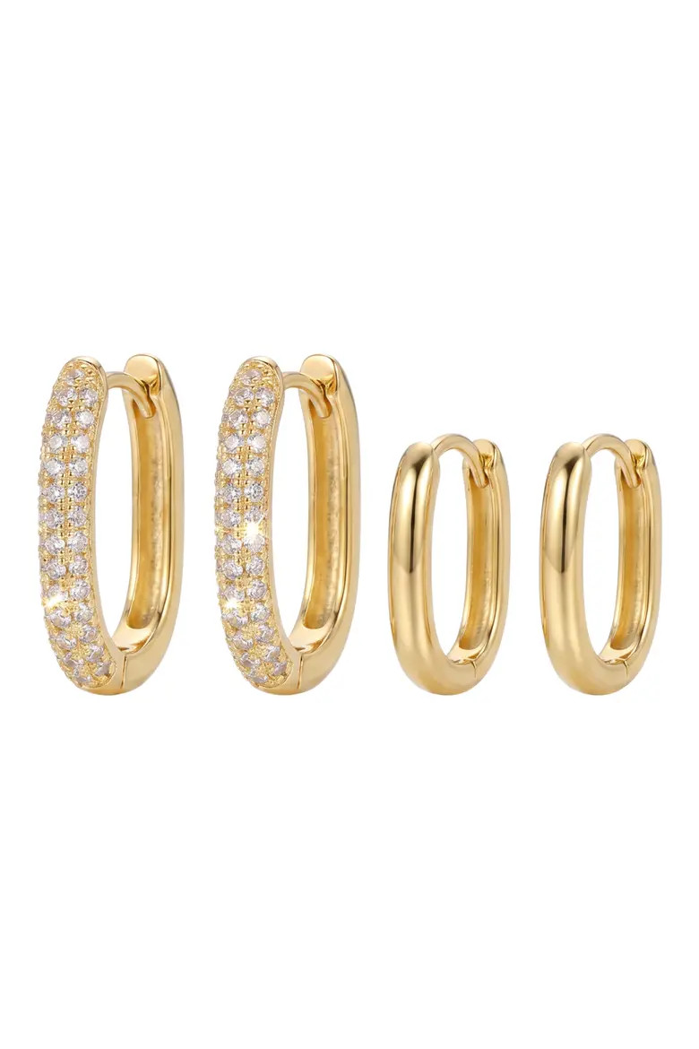 Set of 2 Oblong Pavé Hoop Earrings (Women) | Nordstrom | Nordstrom