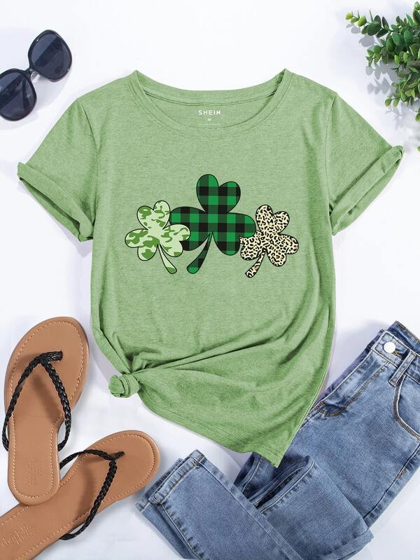 Leopard & Clover Print Tee | SHEIN