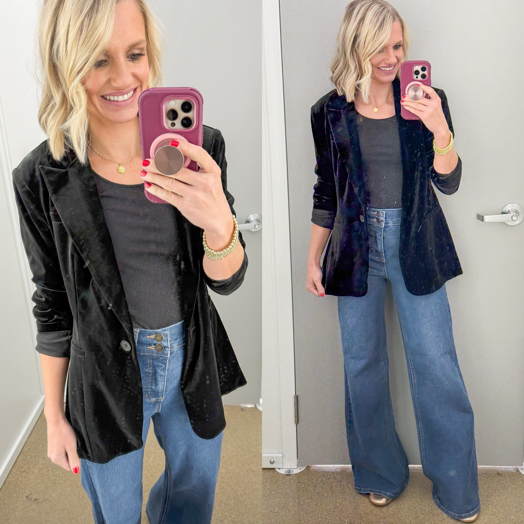 This velvet blazer is a great holiday staple!! Blazer- xs || bodysuit- small || jeans- 2

#LTKStyleTip #LTKFindsUnder50 #LTKHoliday