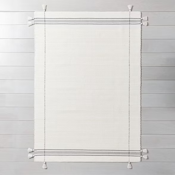 Simple Border Stripe with Corner Tassel Rug White/Gray - Hearth & Hand™ with Magnolia | Target