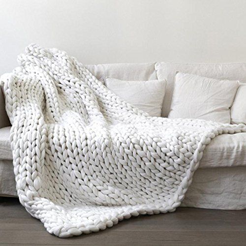 White Giant Super Chunky Blanket,Yarn Wool Arm Knitting Blanket,Cozy Throw Blanket Best Gift Idea | Amazon (US)