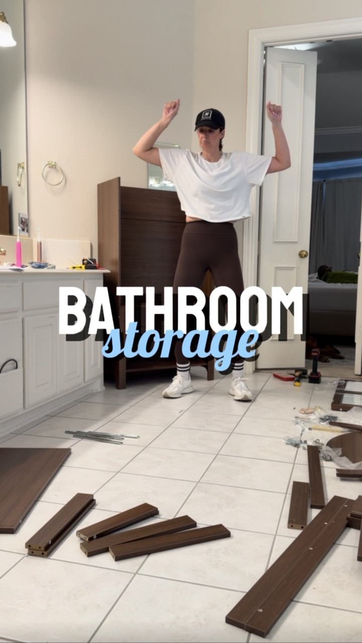 This piece was beyond needed for our bathroom. We won’t be remodeling the bathroom anytime soon so I need this to function as best as possible. 

Biggest headaches were lack of towel storage space and small narrow drawers & awkward lower cabinets making it so I had to use a lot of counter space for my items. My adhd brain NEEDS to see my routine items but I didn’t want them crowding the counter. 

Enter this pretty arched cabinet. Elevated look without the price tag. I built this all by myself! Took 3 hours 😅 but oh so worth it! 

Next up: ORGANIZING this bad boy 👏🏼