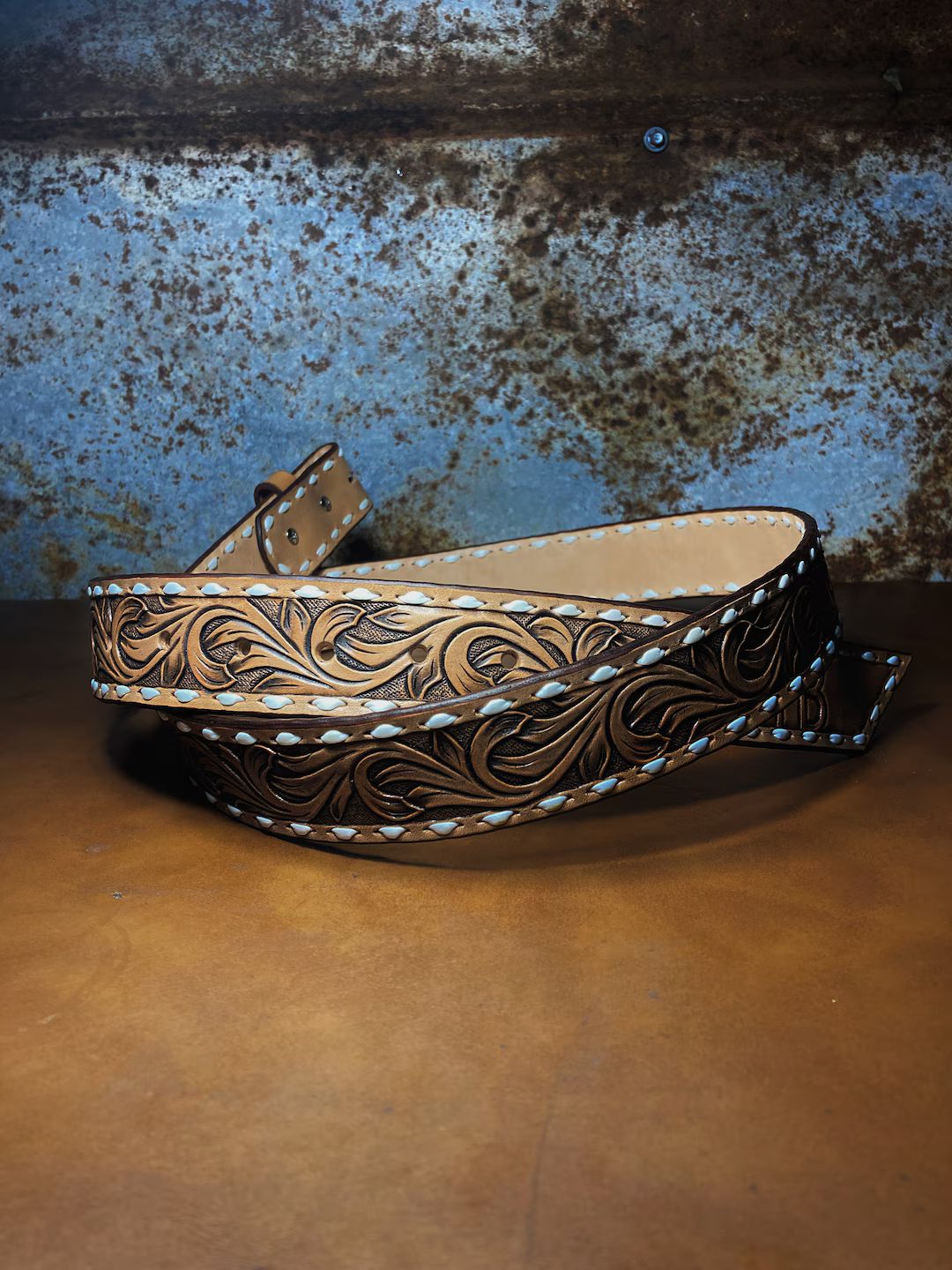 Custom Floral Tooled Leather Belt - Etsy | Etsy (US)