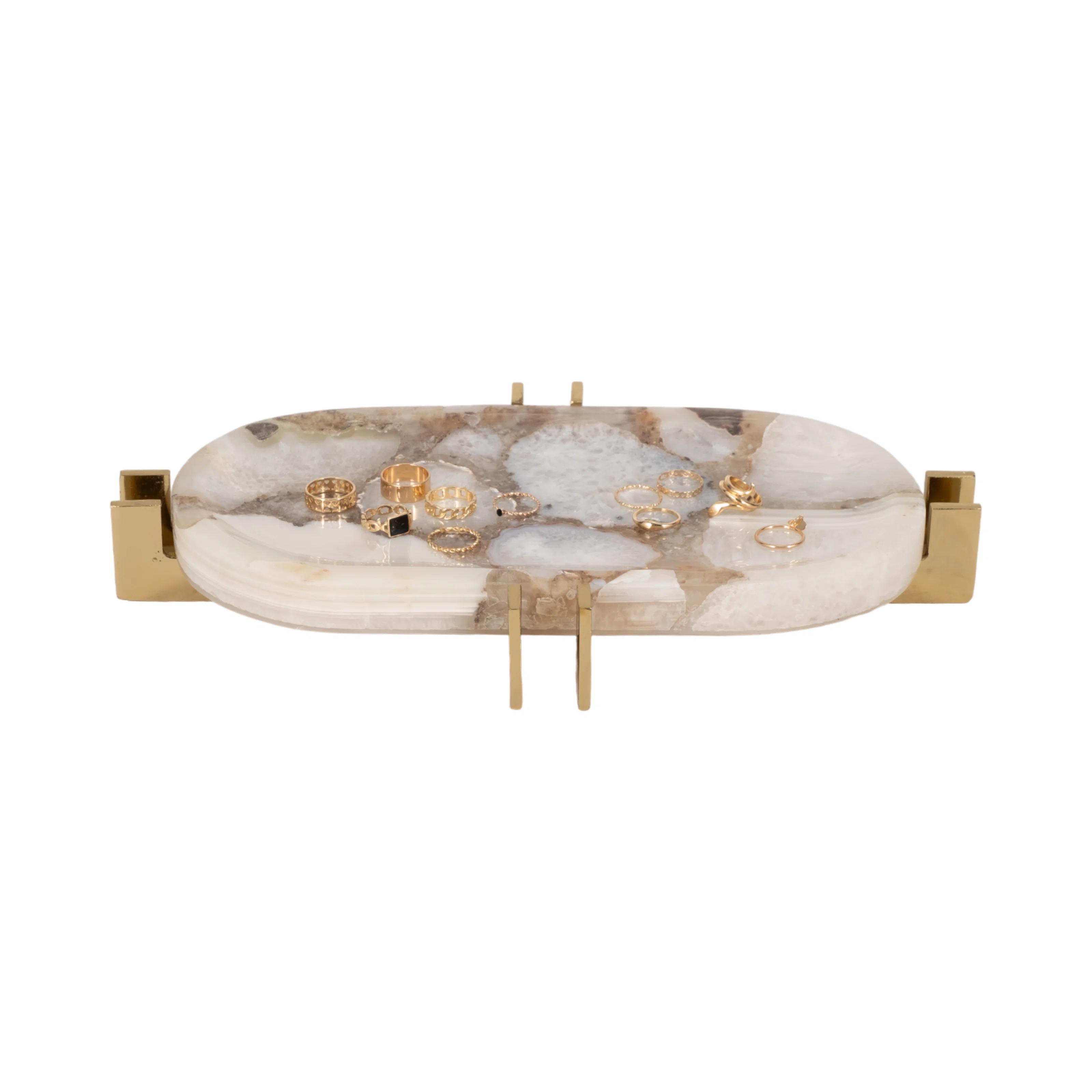 14" Komi Agate Oval Tray, White and Gold | Wayfair North America