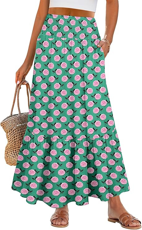 ANRABESS Maxi Skirts for Women 2025 Summer Boho Long Flowy Floral Elastic High Waist Skirt Casual... | Amazon (US)
