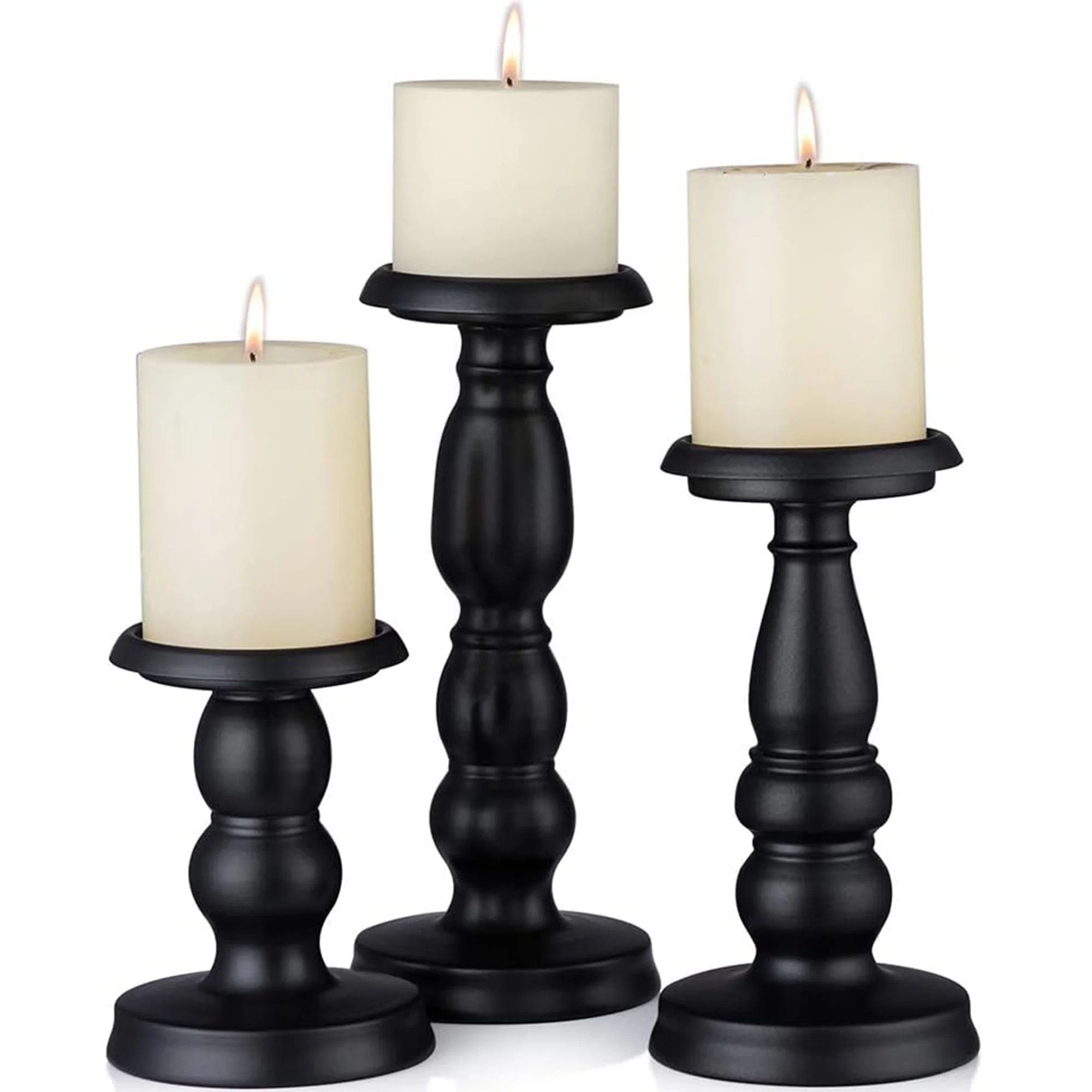 HIDAWN Pillar Candle Holder, 3 Pack Metal Black Retro Candle Stick Holders for Firplace Table Cen... | Walmart (US)