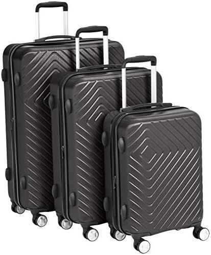 AmazonBasics 3 Piece Geometric Hard Shell Expandable Luggage Spinner Suitcase Set - Black | Amazon (US)