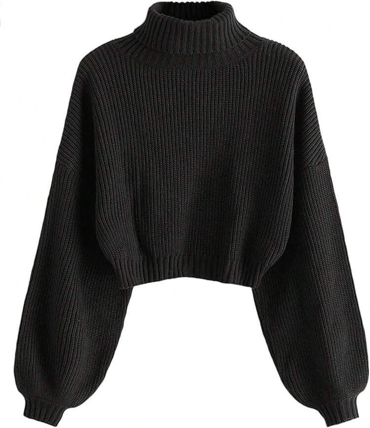 Women's Crew Neck Long Sleeve Pullover Crop Sweater Mock Neck Sleeve Ribbed Knit Cropped Sweater | SHEIN