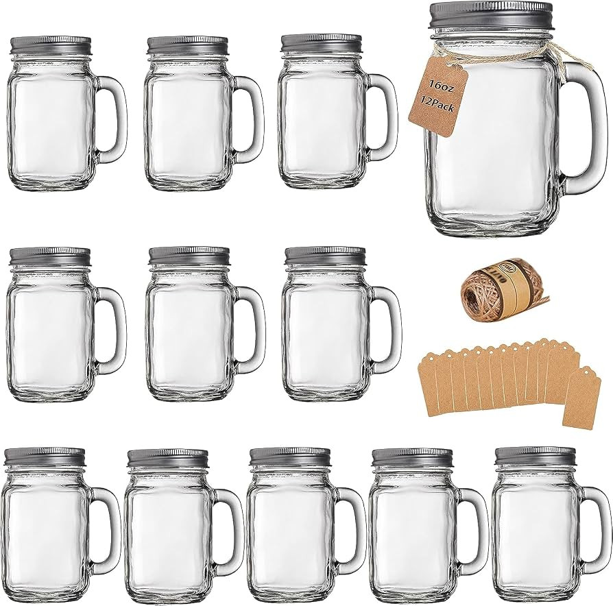 TANGLONG Mason Jar Cups, Mason Jars With Handle And Lids, Drinking Glasses Cups, Glass Mugs with ... | Amazon (US)