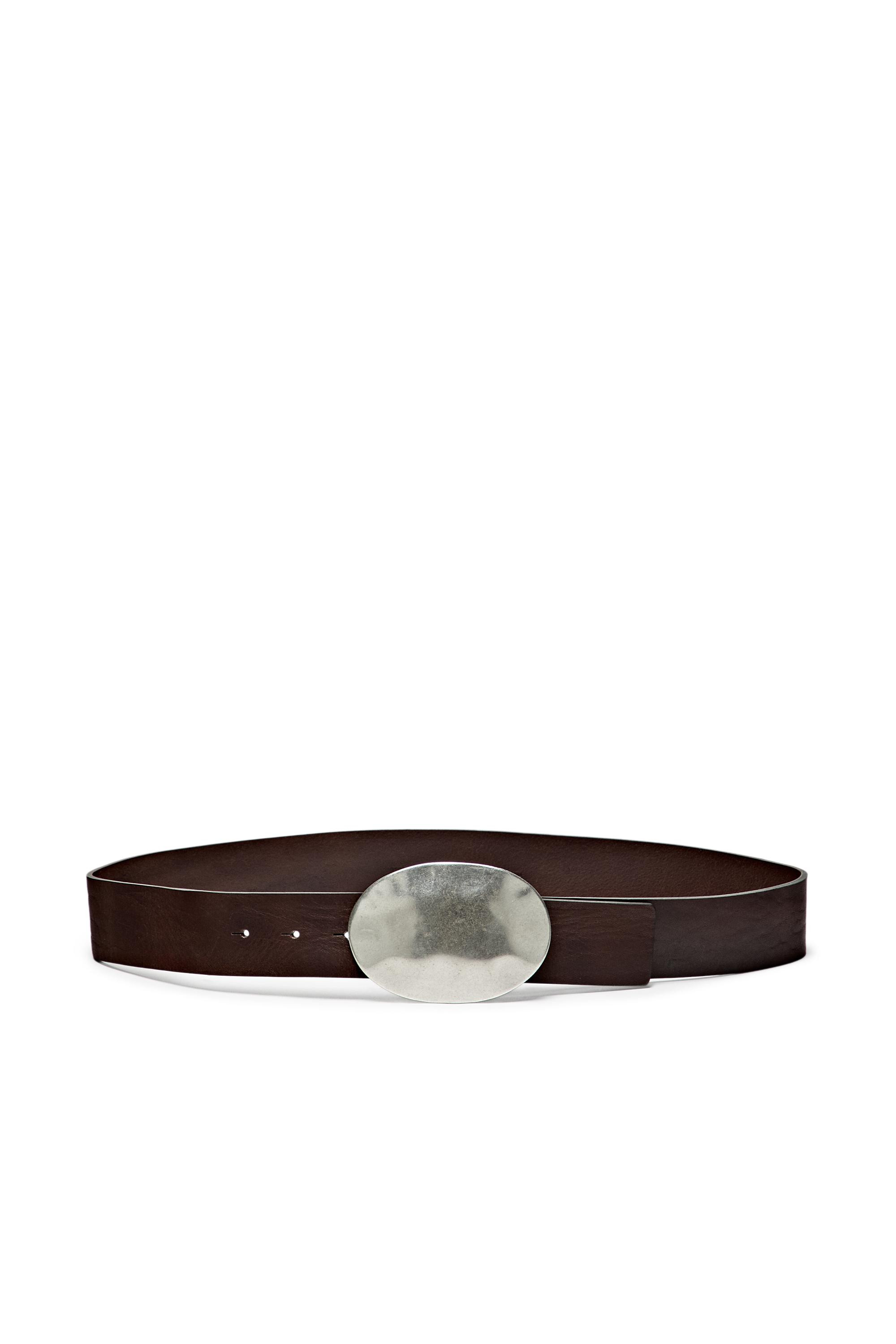 Nappa leather texture belt with oval buckle - BROWN | Massimo Dutti UK