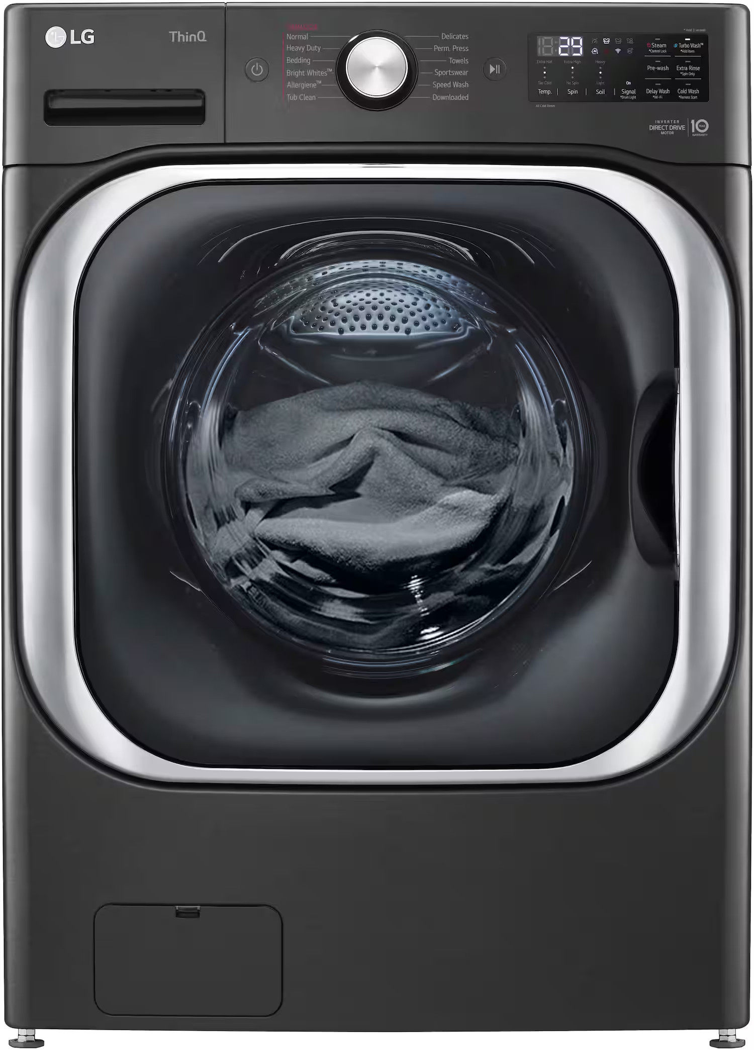 LG 5.2 Cu. Ft. High-Efficiency Stackable Smart Front Load Washer with Steam and TurboWash Black S... | Best Buy U.S.