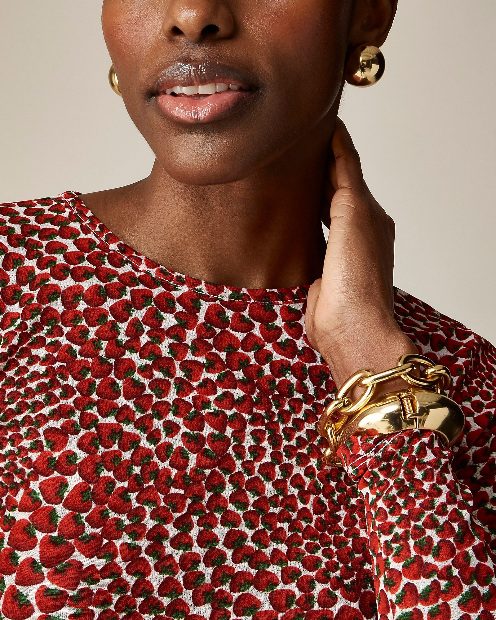 Sheer long-sleeve top in strawberry swirl print | J. Crew US