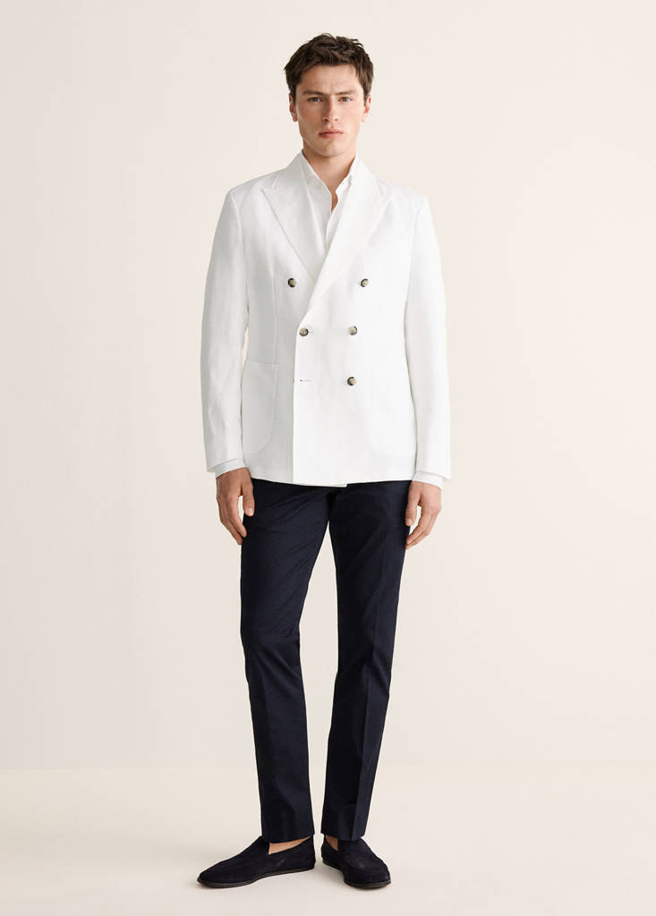 Slim-fit linen-blend double-breasted blazer white - Man - 46 - MANGO MAN | Mango (US/MX/AU)