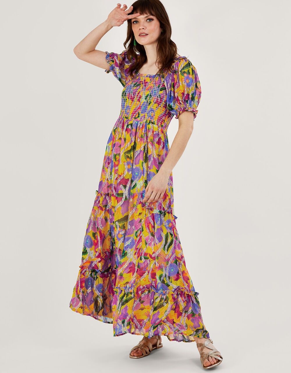 Suzannah Metallic Print Maxi Dress Yellow | Monsoon (UK)