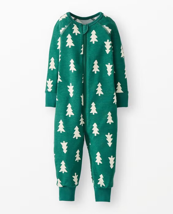 Toddler Holiday HannaSoft™ Stretch Sleeper Pajamas in Happy Trees On Green - Size 2 by Hanna Andersson | Hanna Andersson