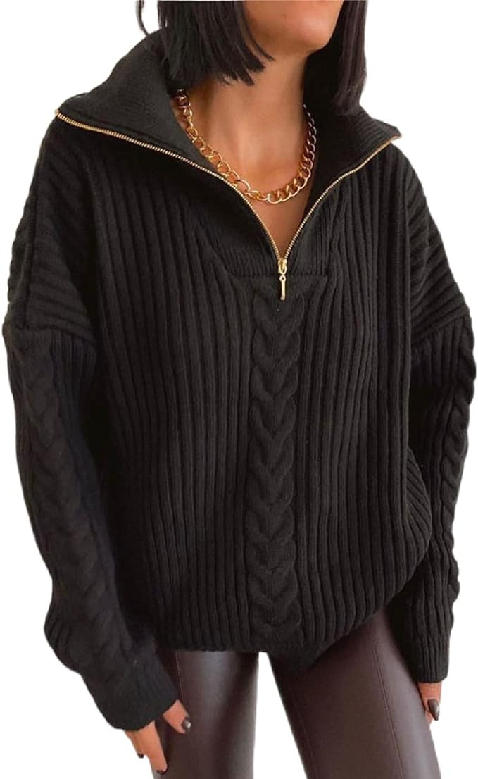 Women High Neck Sweaters Long Sleeve Mock Neck Knit Pullovers Oversized Solid Color Jumper Tops K... | Amazon (US)