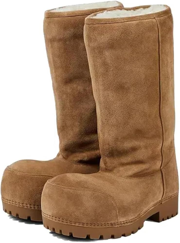 Suede Platform Snow Boots Fur Boots For Women Round Toe Winter Fur Boots Slip On High Boots Comfo... | Amazon (US)