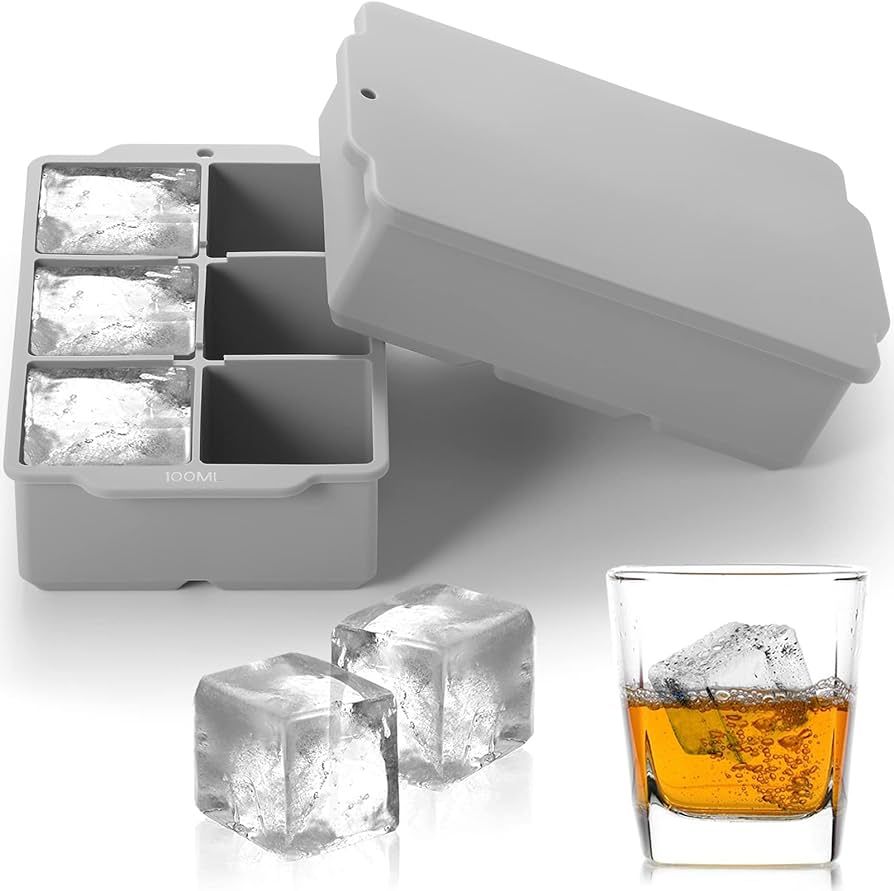 Nax Caki Large Ice Cube Tray with Lid Pack of 2, Stackable Big Silicone Square Ice Cube Mold for ... | Amazon (US)
