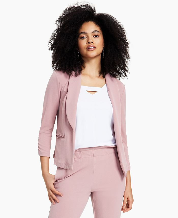 Bar III Knit-Crepe Ruched-Sleeve Blazer, Created for Macy's & Reviews - Jackets & Blazers - Women... | Macys (US)