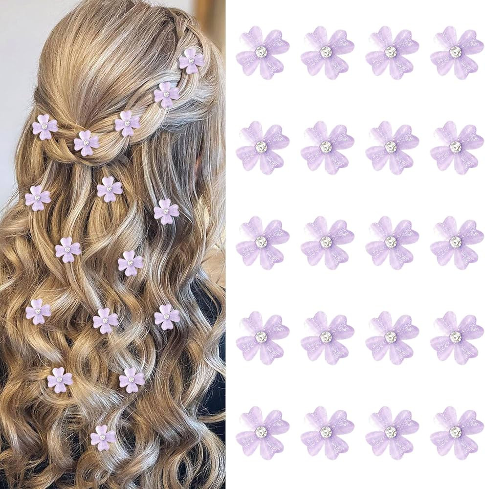 YISSION 20Pcs Mini Purple Flower Hair Clips with Rhinestone Cute Hair Pins Decorative Hair Clips ... | Amazon (US)