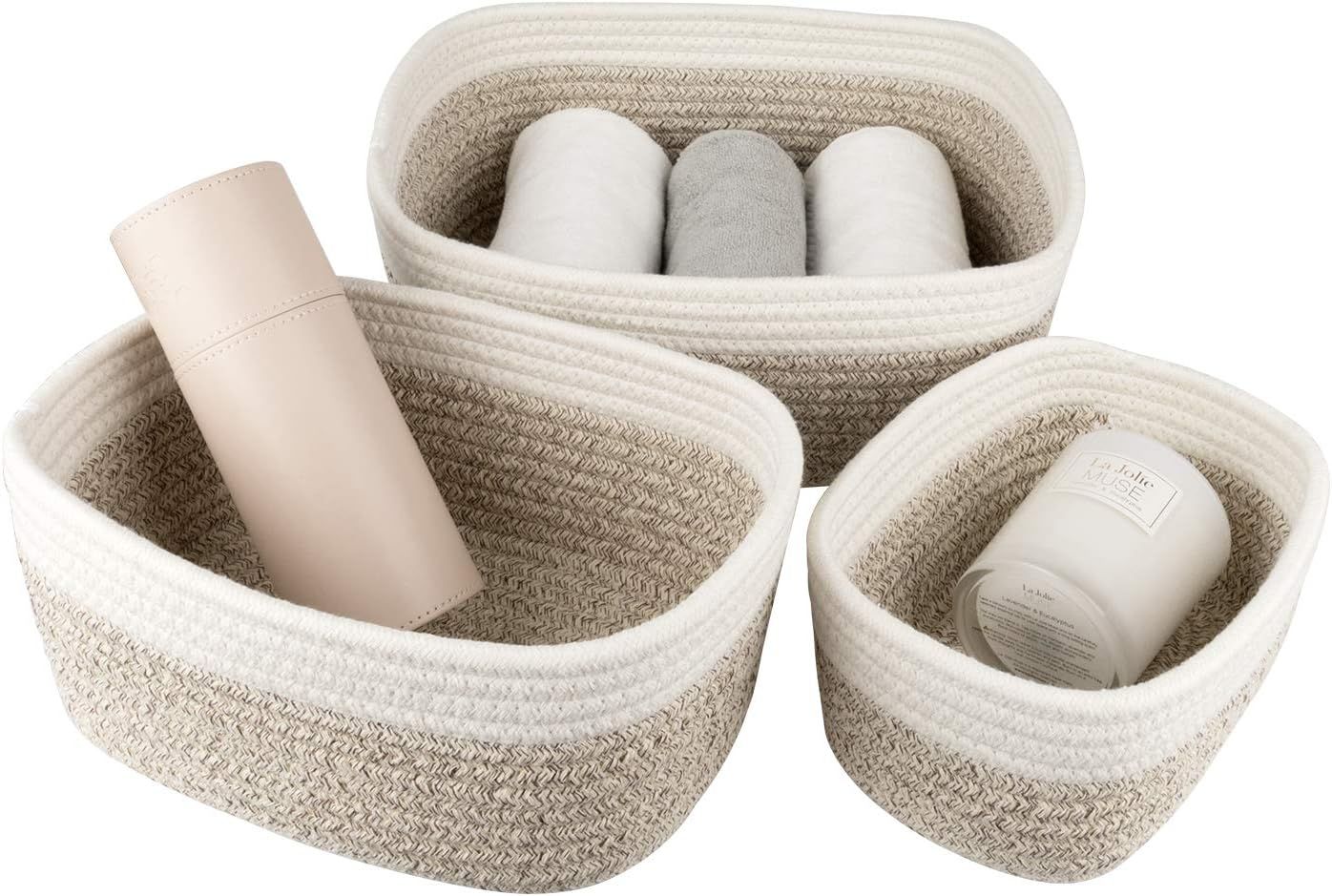 LA JOLIE MUSE Rope Storage Baskets for Organizing, Small Cotton Woven Basket for Bathroom Shelve ... | Amazon (US)
