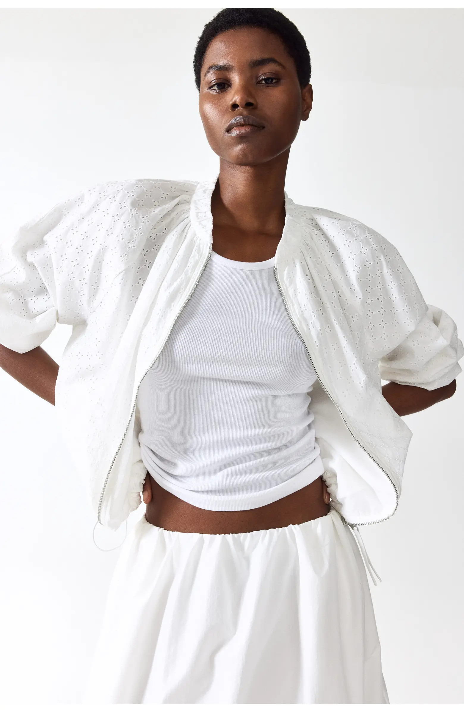 H&M Eyelet-embroidered blouson jacket | Nordstrom | Nordstrom