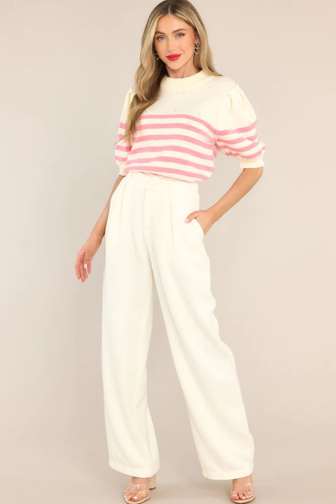 Pearlfectly Ivory & Pink Stripe Cropped Sweater | Red Dress 