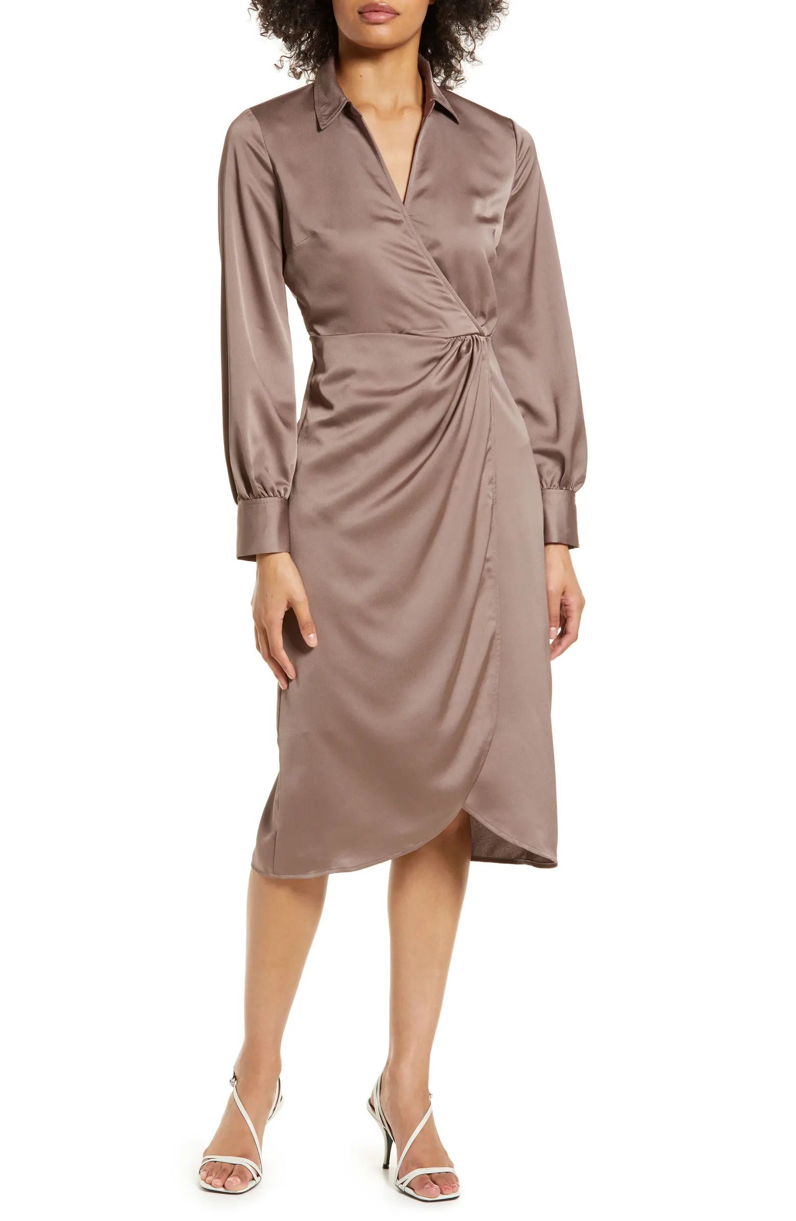 Halogen® Twist Front Long Sleeve Shirtdress | Nordstrom | Nordstrom