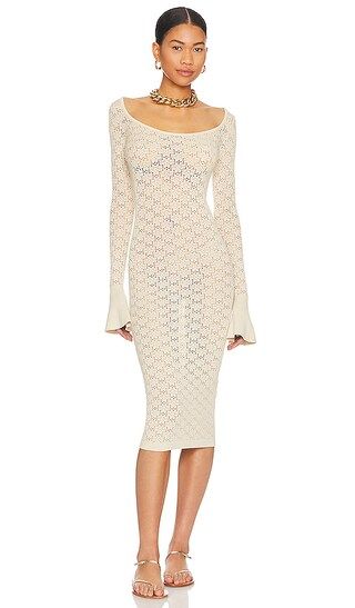 Netia Long Sleeve Midi Dress in Ivory | Revolve Clothing (Global)