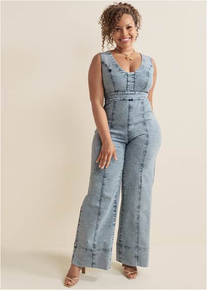 Plus Size Stretch Denim Jumpsuit | VENUS
