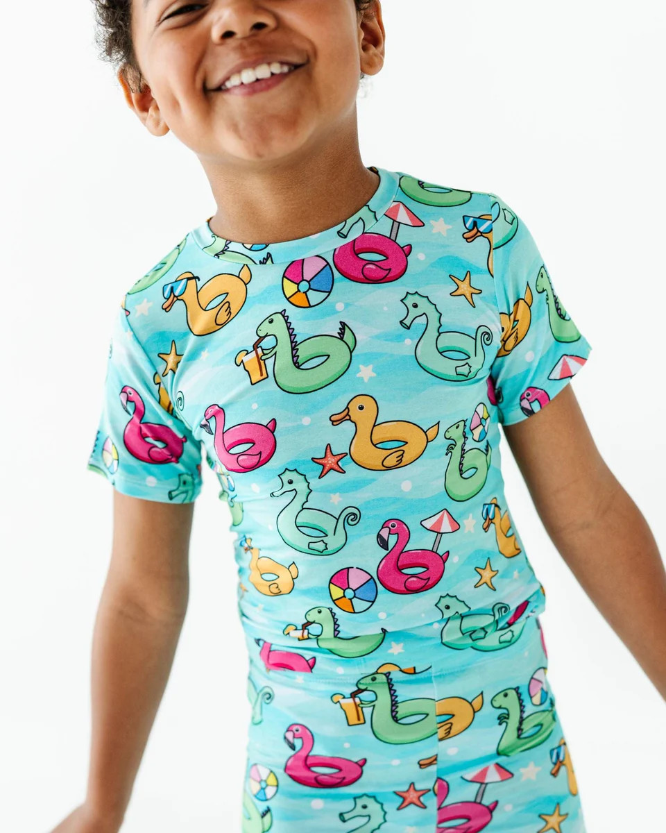 Go With The Float Two-Piece Pajama Shorts Set | Bums & Roses