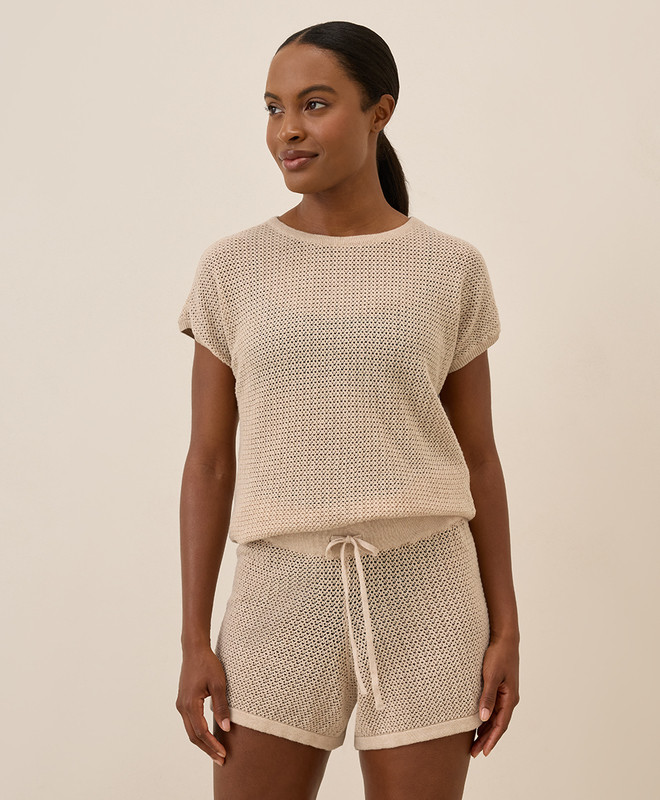 Women’s Beachside Linen Crochet Short Sleeve Top made with Organic Cotton | Pact | Pact Apparel